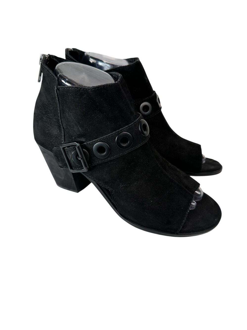 Kelsi Dagger Suede Ankle Booties Womens 6.5 Black Open Toe Back Zip Chiccore